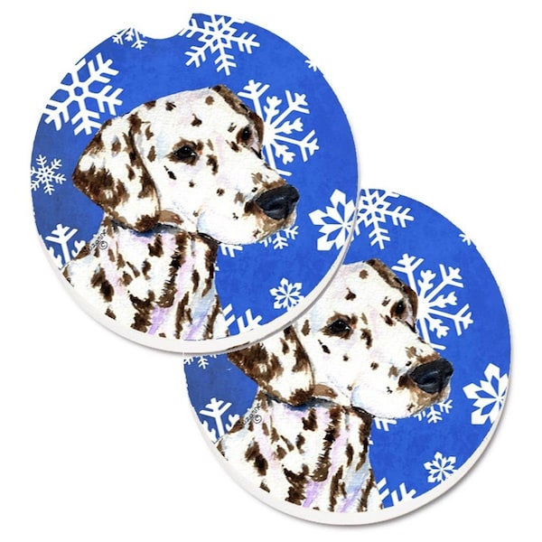 Carolines Treasures Dalmatian Winter Snowflakes Holiday Set of 2 Cup Holder Car Coaster SS4607CARC - main